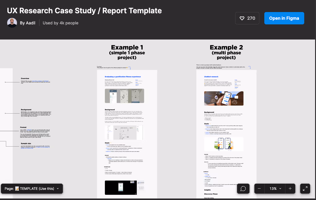 UX research case study and report Figma template
