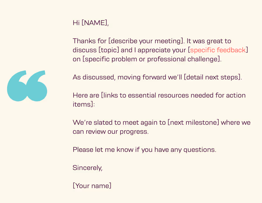 screenshot of meeting follow-up and recap email templates