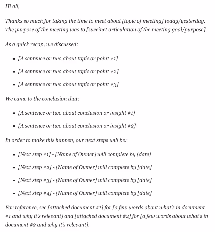post meeting recap email template for ux research team meetings