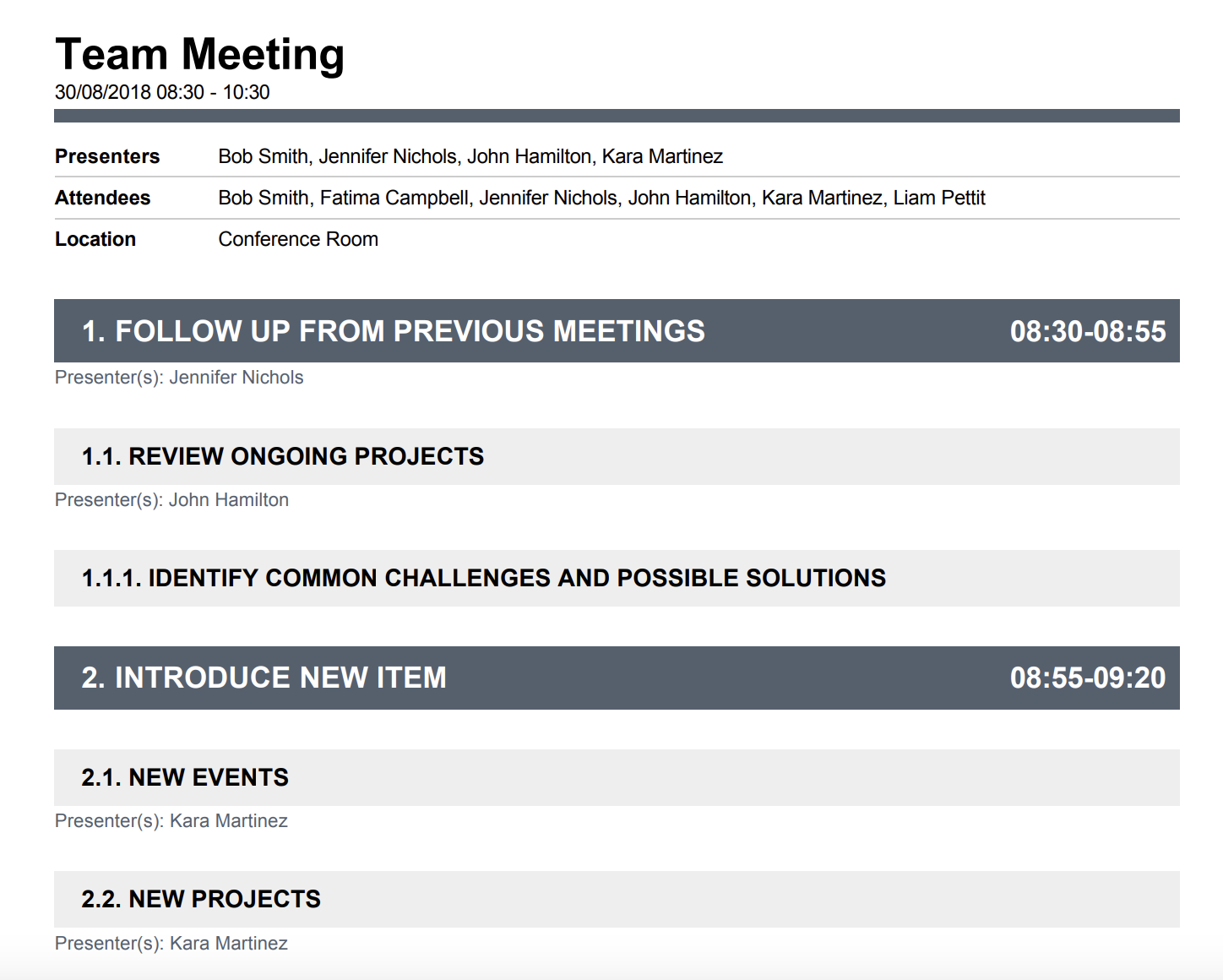 Team meeting agenda template screenshot