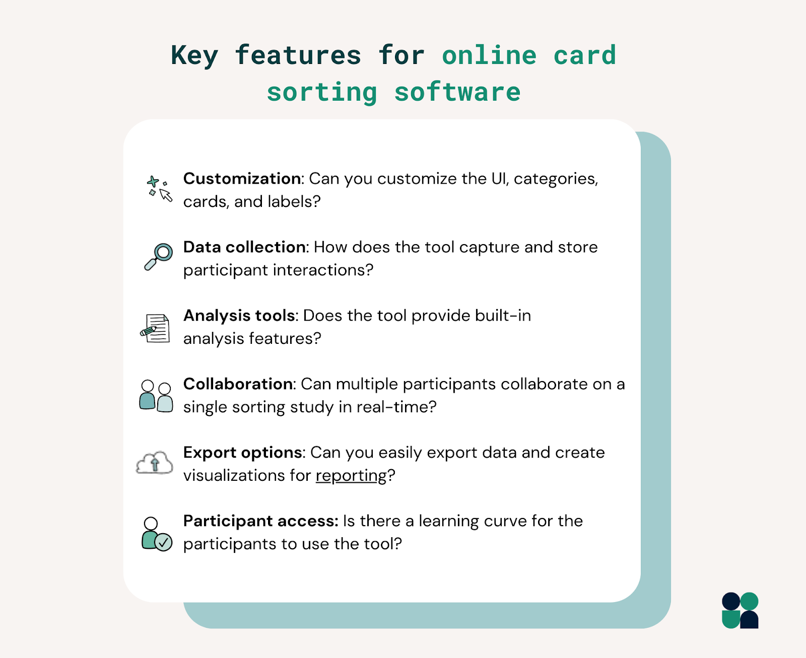 List of key features for online card sorting tools