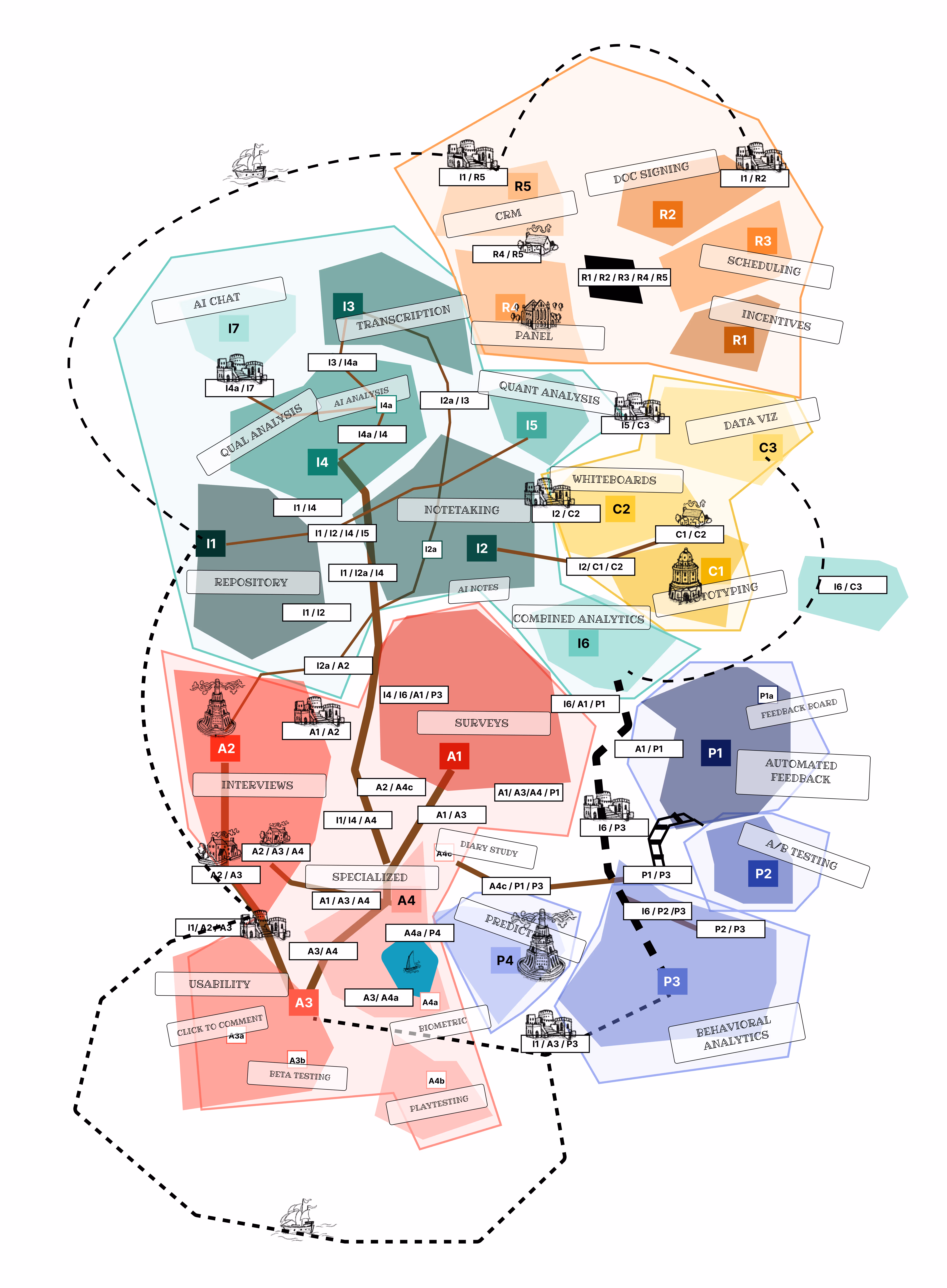 a rough sketch of a map with tentative labels
