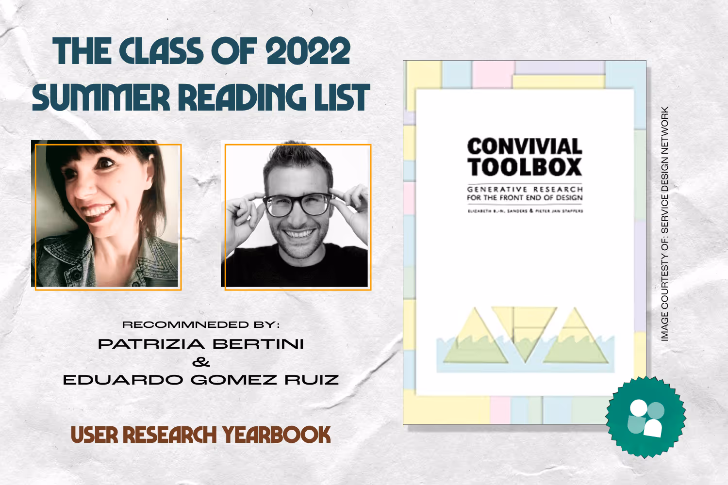 ux researcher book recommendation - headshot of patrizia bertini and eduardo gomez ruiz with cover image of convivial toolbox