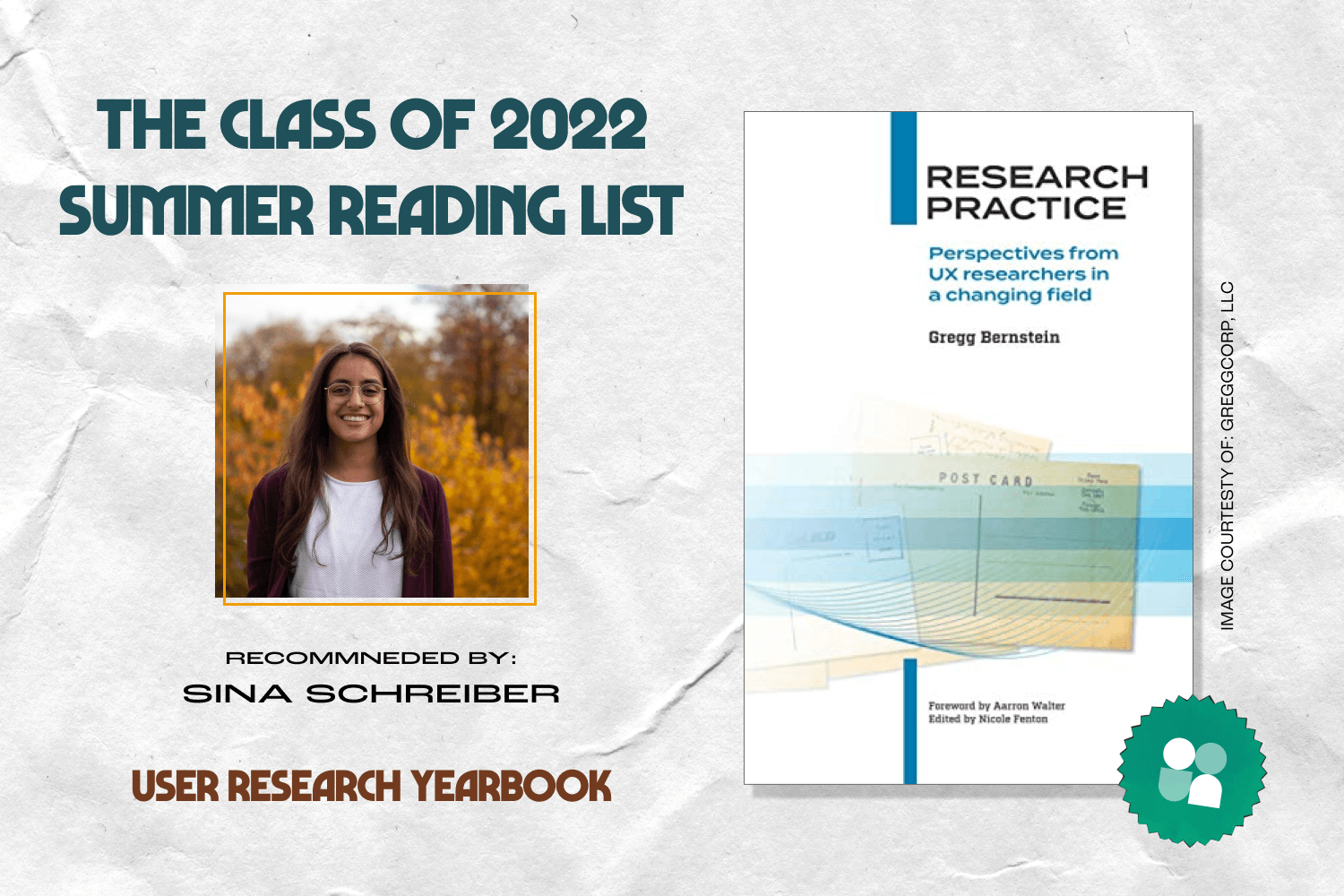 ux researcher book recommendation - sina schreiber headshot with cover image of research practice