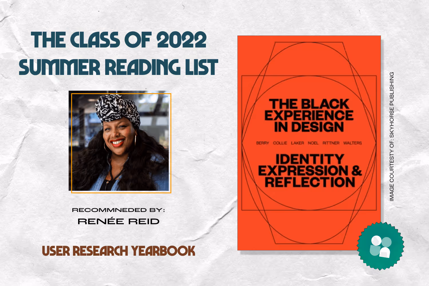 ux researcher book recommendation - renee reid headshot with cover image of the black experience in design