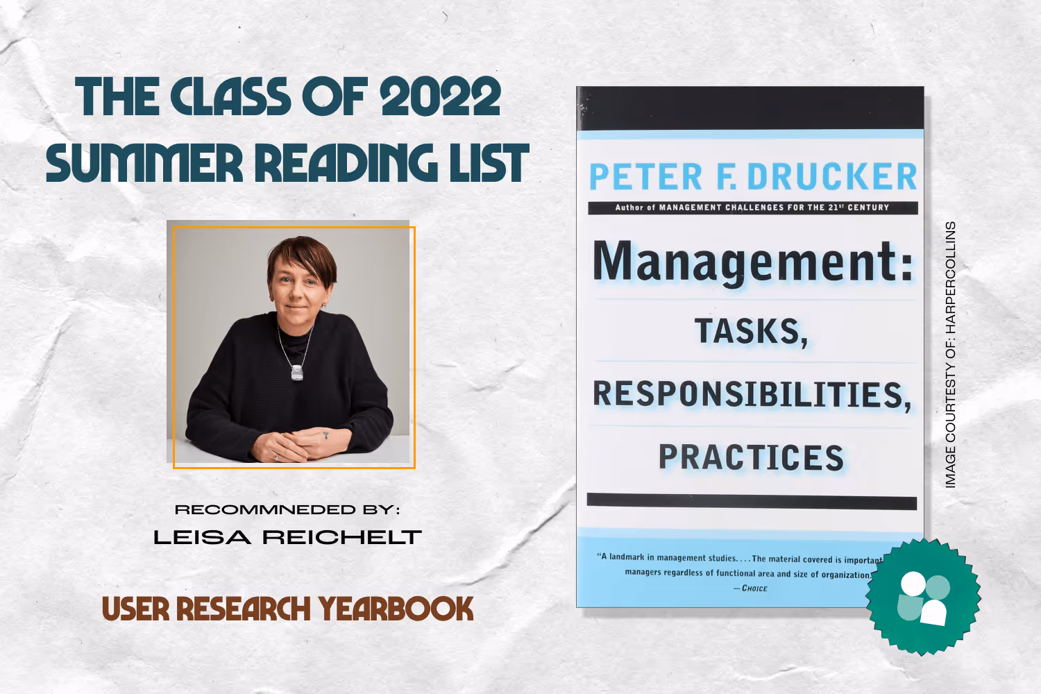 ux researcher book recommendation - leisa reichelt headshot with cover image of management