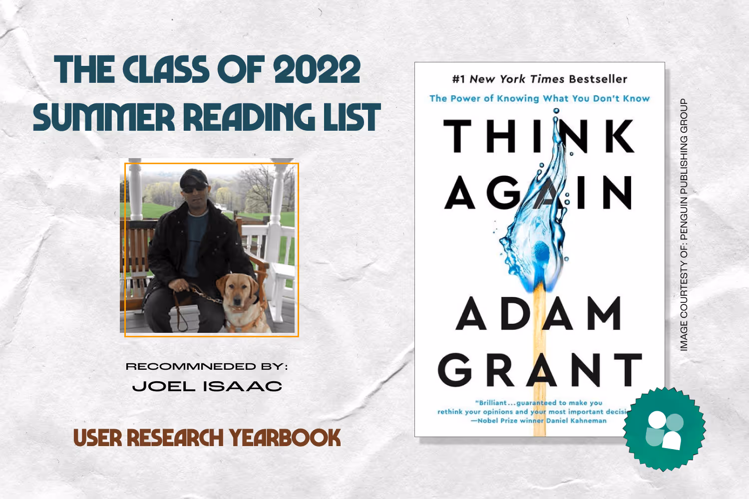 ux researcher book recommendation - joel isaac image with cover image of think again