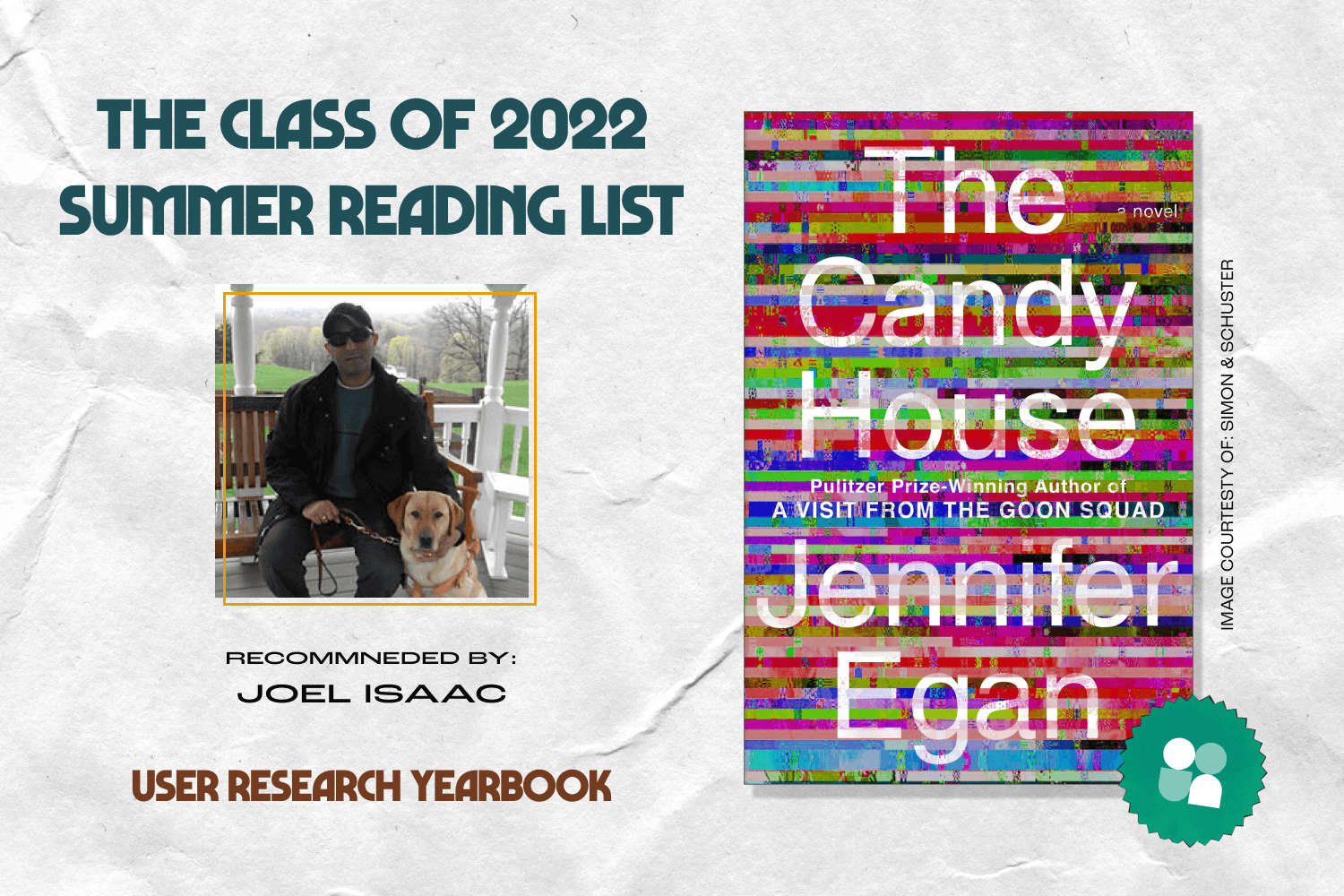 ux researcher book recommendation - joel isaac photo with cover image of the candy house