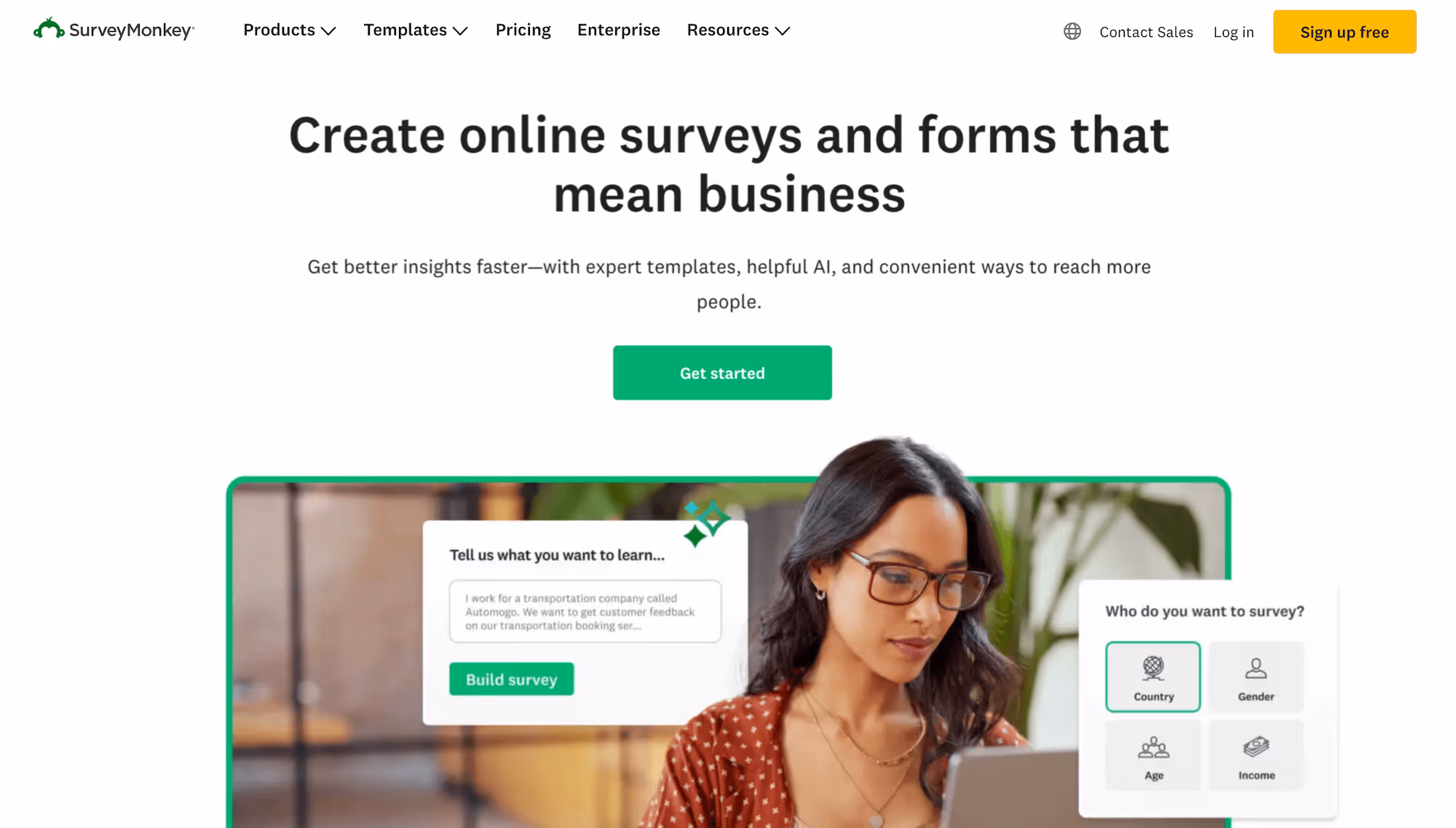SurveyMonkey homepage: Create online surveys and forms that mean business