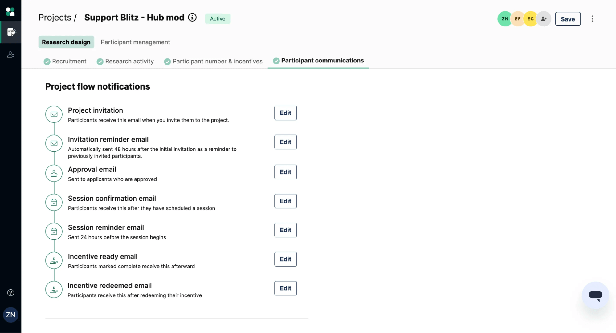 Projects: Research design and participant communications