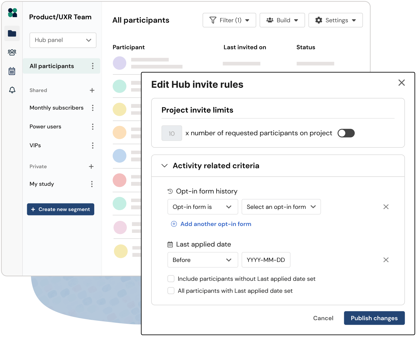 Edit Hub invite rules and activity related criteria