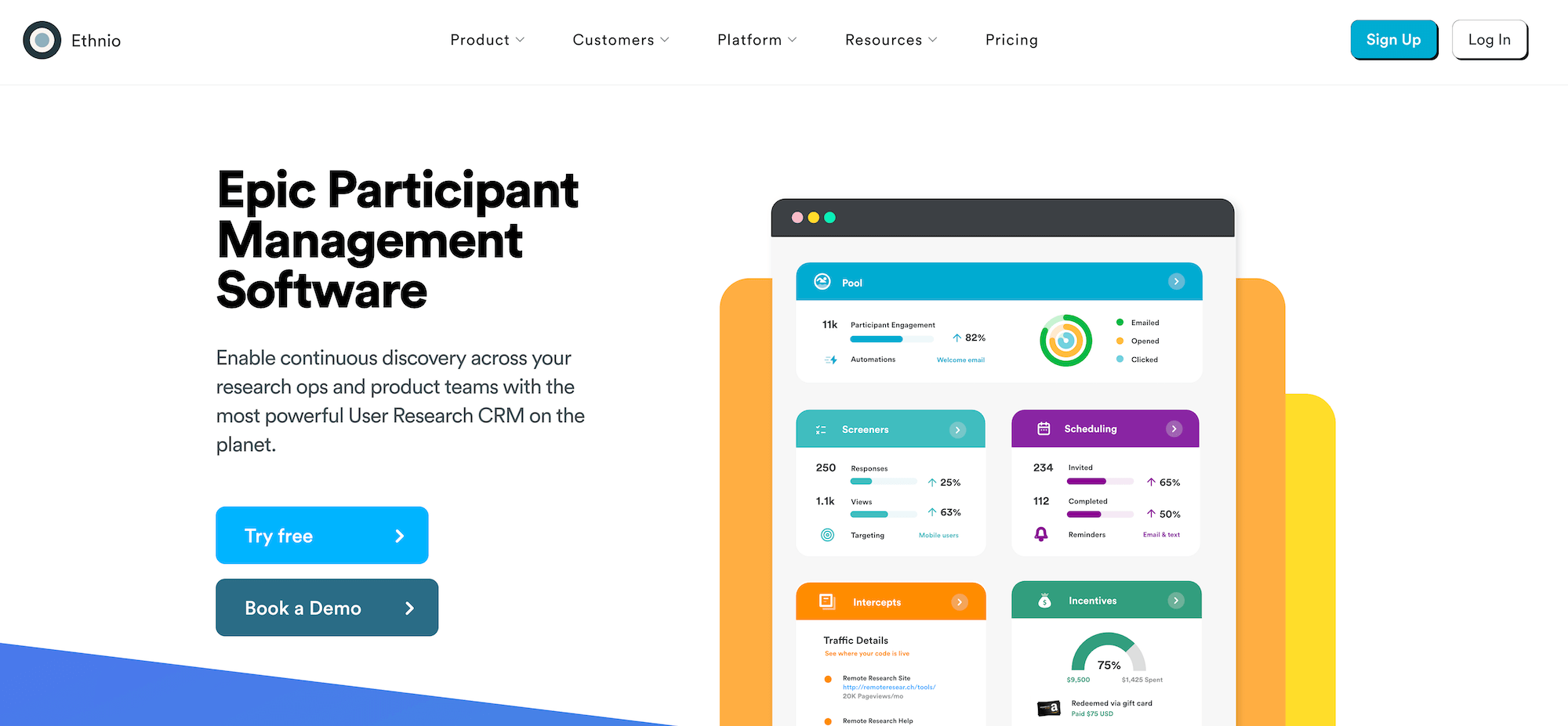 Ethnio homepage: Epic Participant Management Software