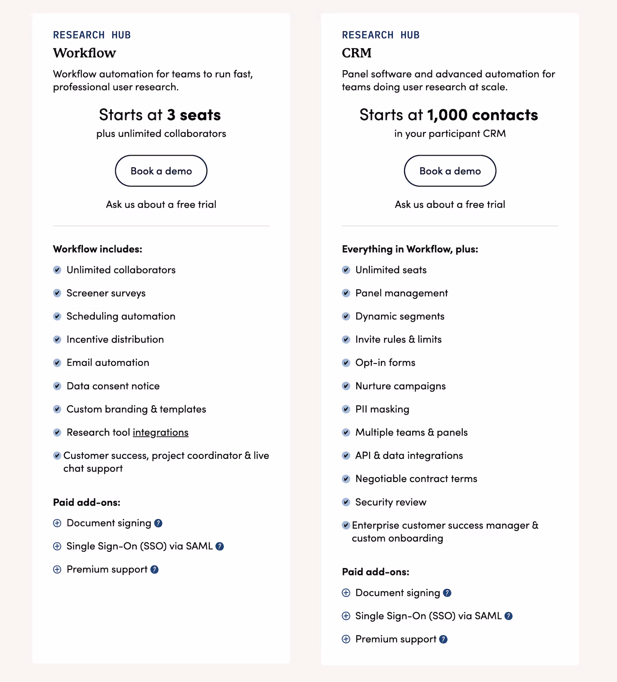 User Interviews Research Hub: Workflow vs CRM