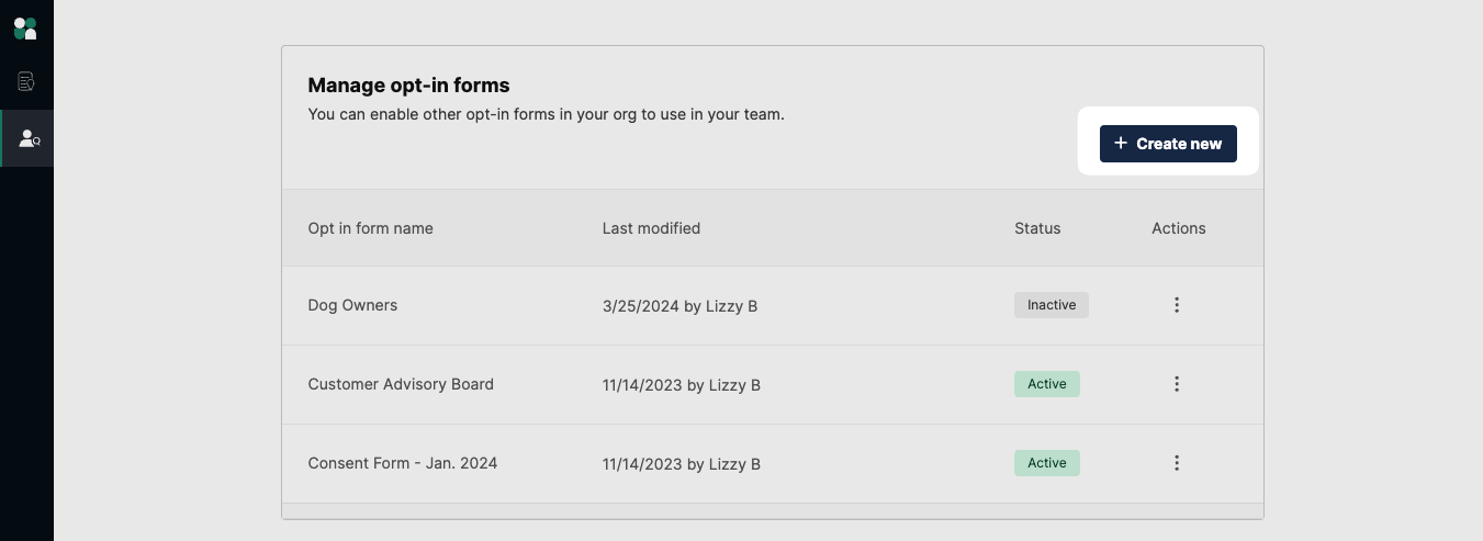 Manage opt-in forms