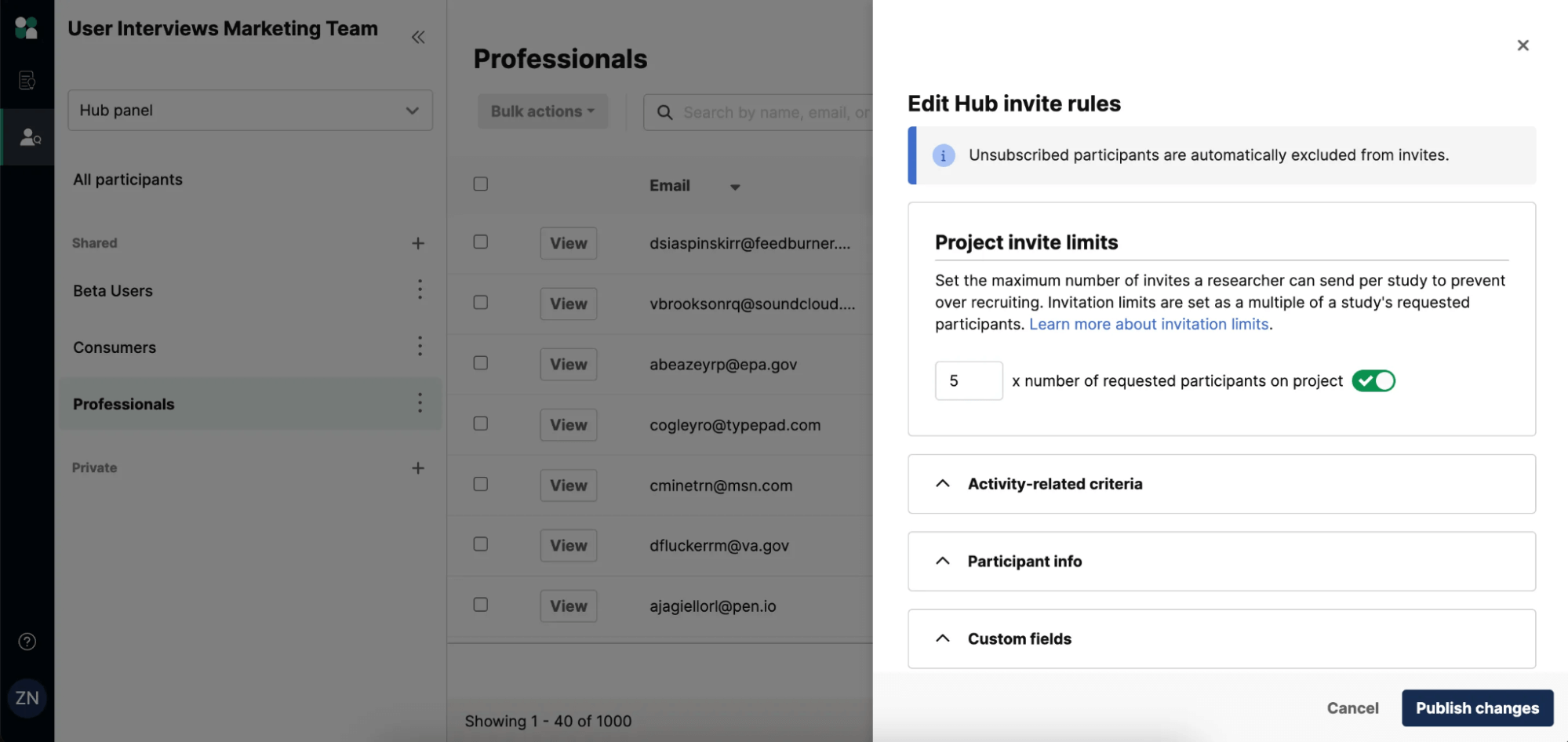 Edit hub invite rules and private invite limits