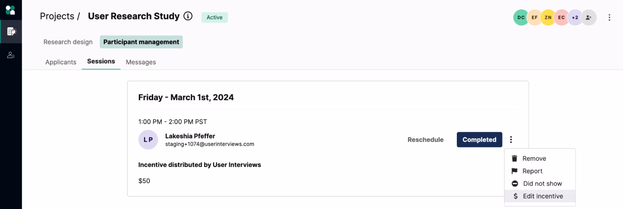 User Research Study Sessions: Edit Incentive
