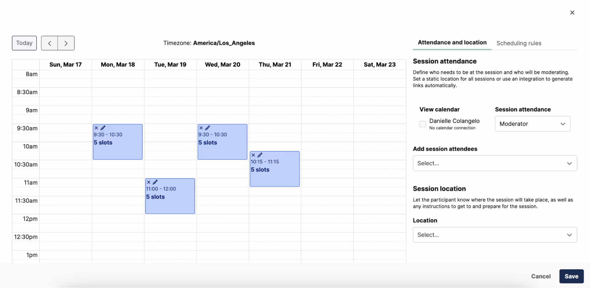 Session Attendance and Location Calendar