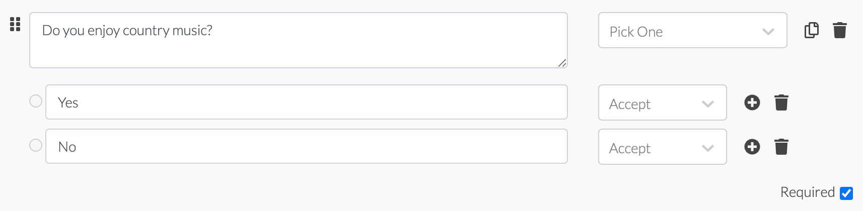 yes no screener survey question about country music