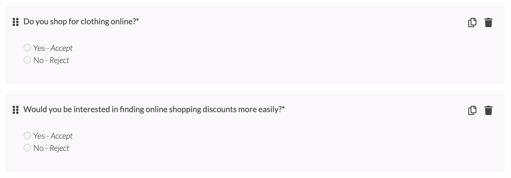 screen survey example question yes/no answers