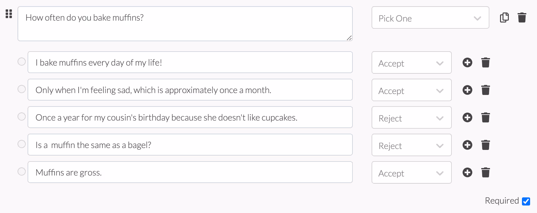 fun screener survey example question about muffins