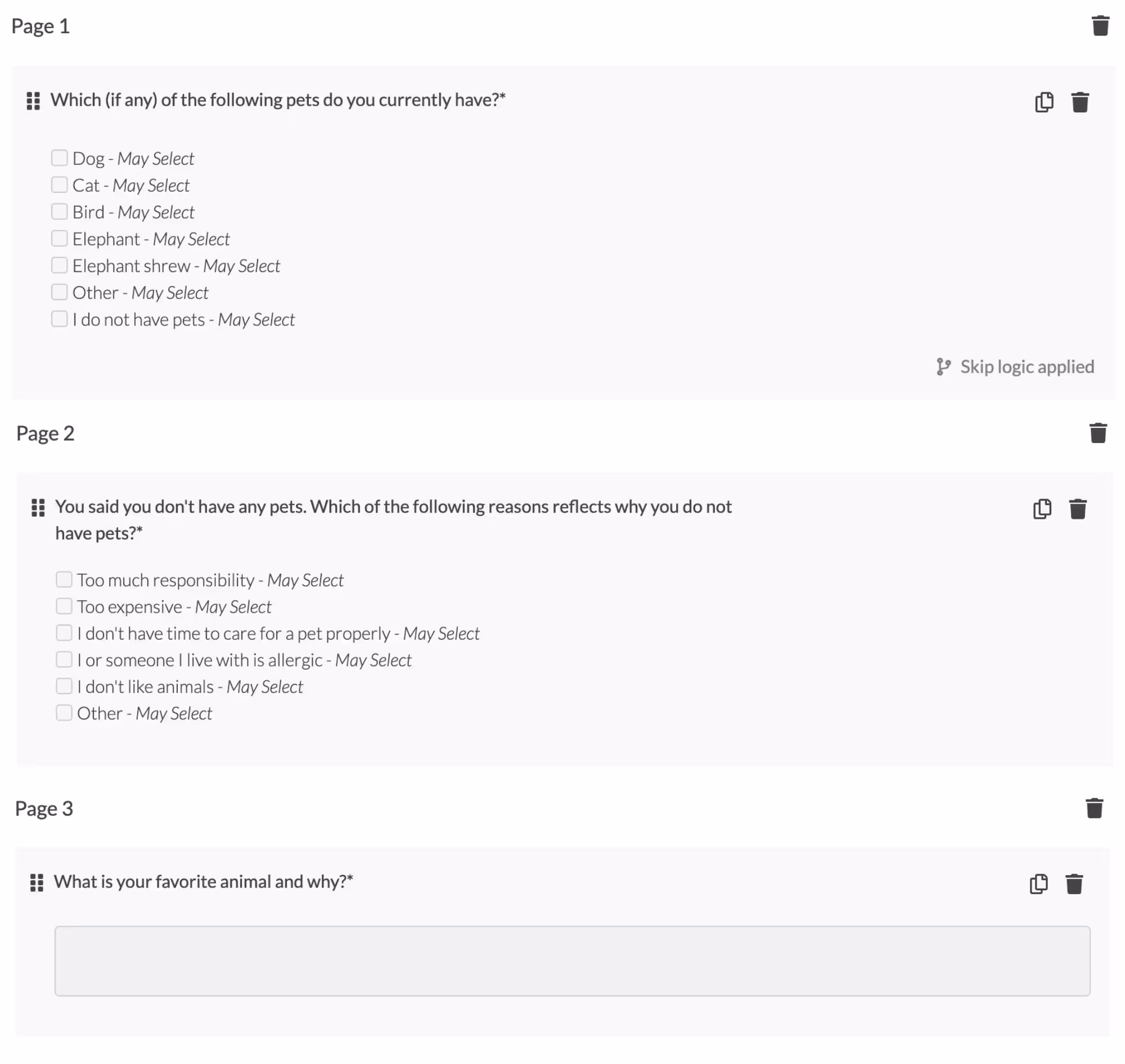 screener survey example question with skip logic