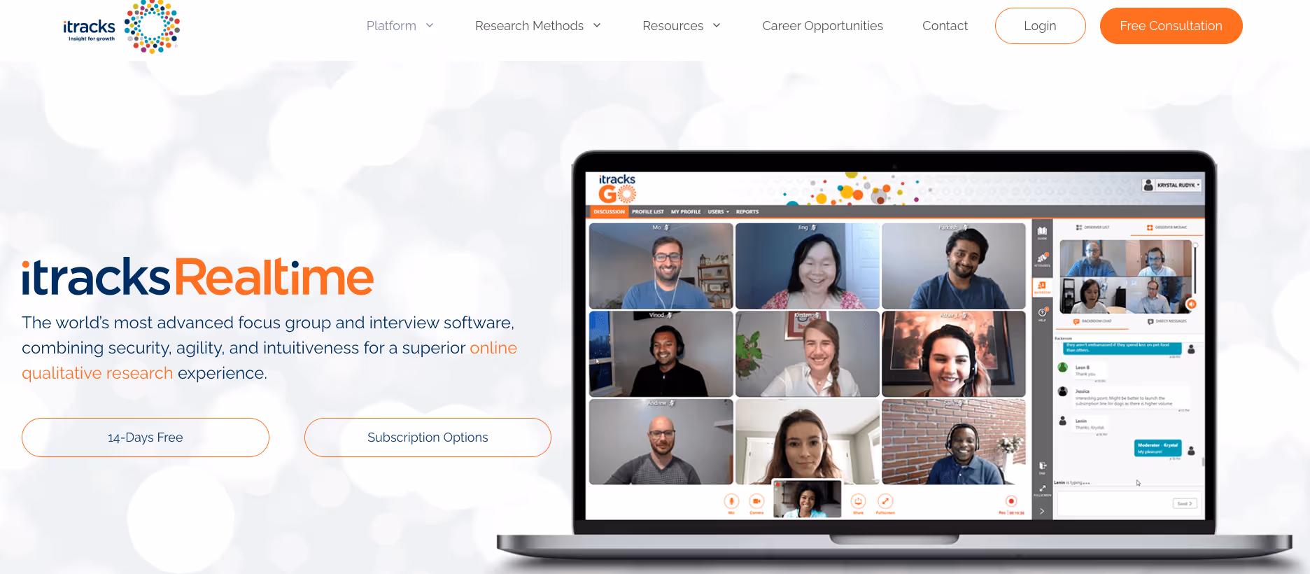 itracks Realtime homepage: Most advanced focus group software