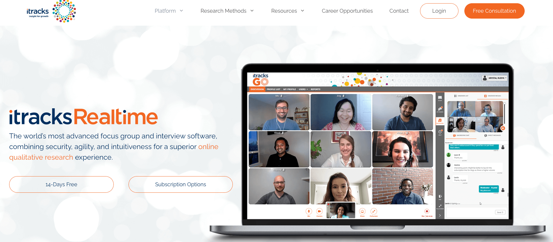 itracks Realtime homepage: Most advanced focus group software