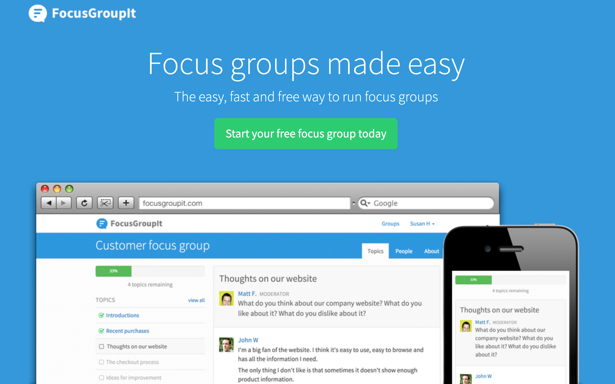 FocusGroupIt homepage: Focus groups made easy