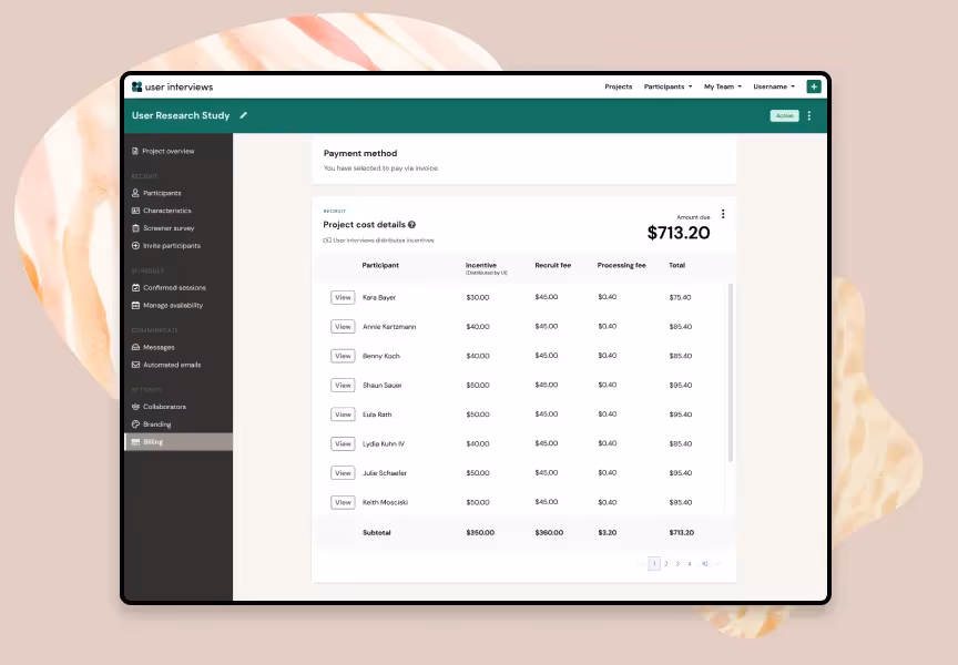 User Research Study: Project Cost Details and Billing