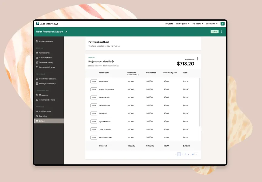 User Research Study: Project Cost Details and Billing