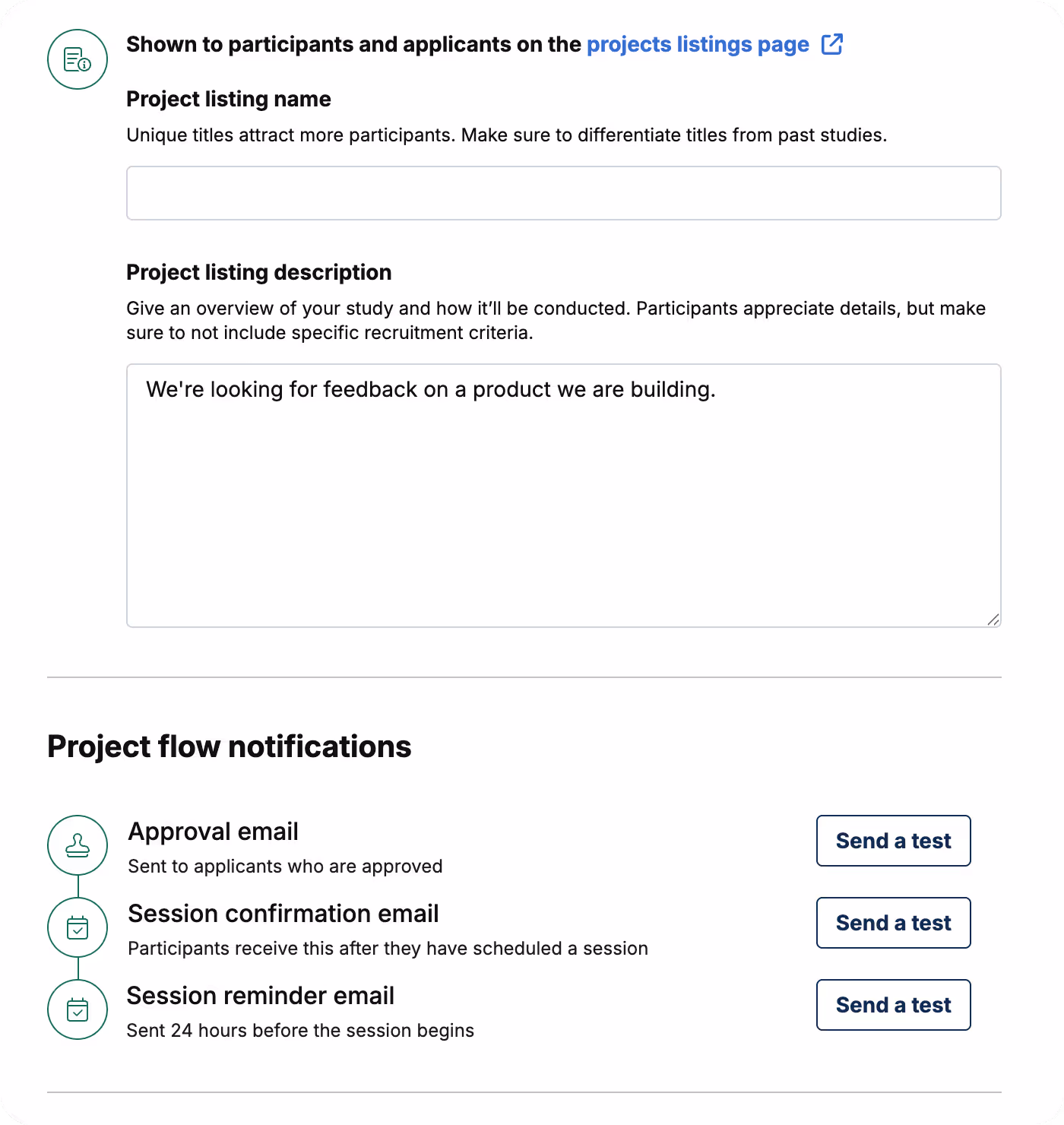 Project Listing Information: Name and Description
