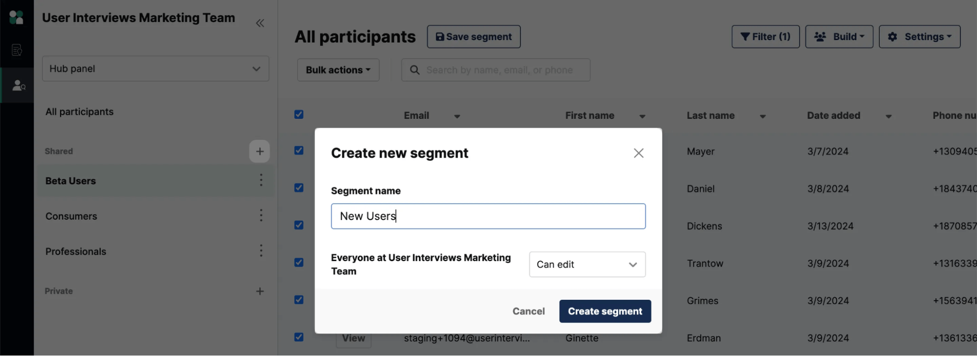 Create new segment details