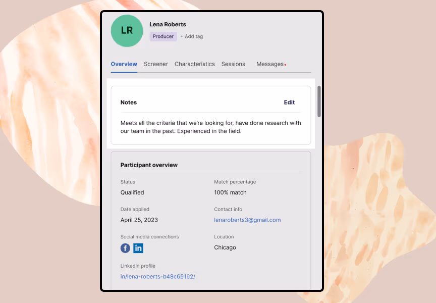 Participant Overview for Lena Roberts