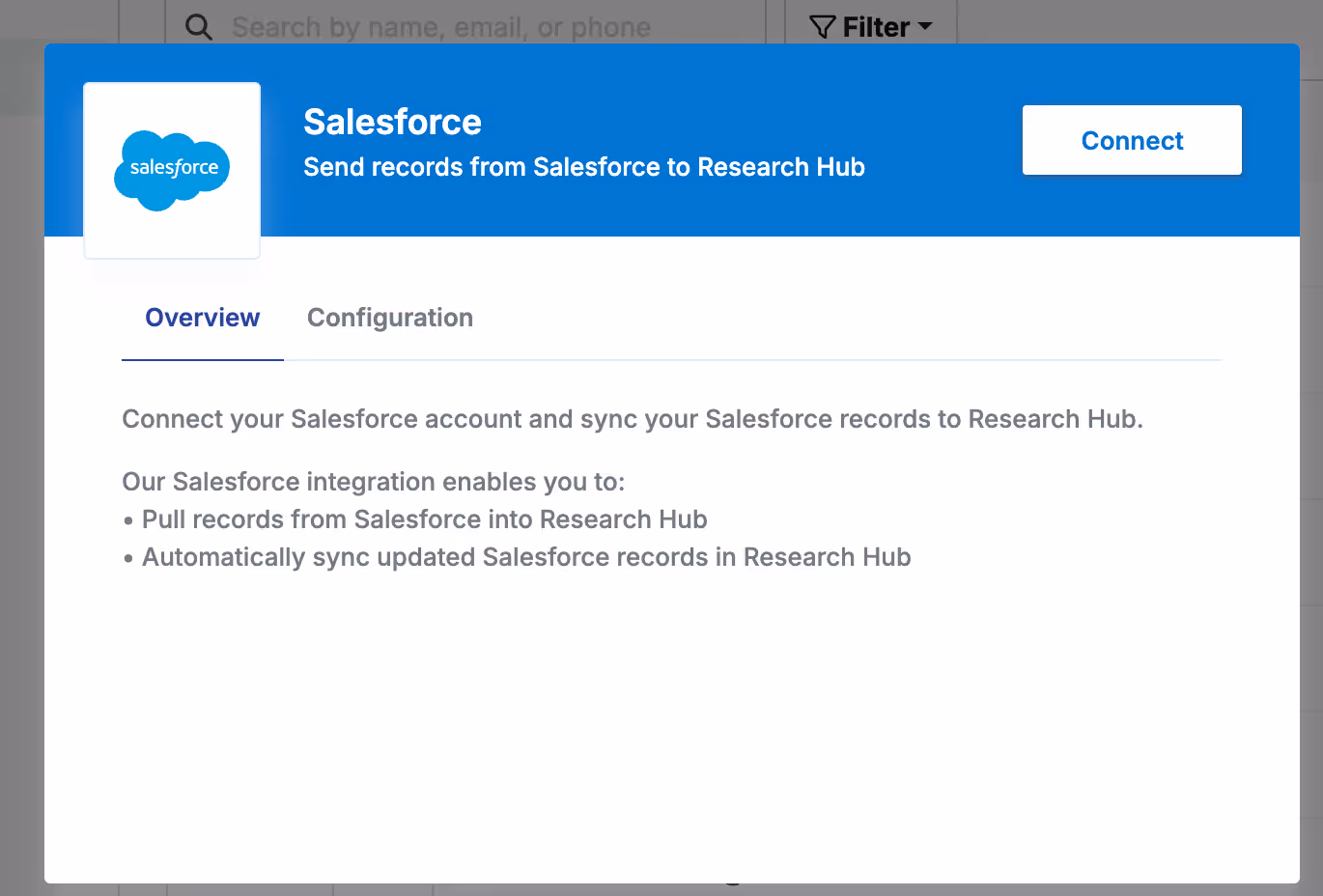 Salesforce integration modal