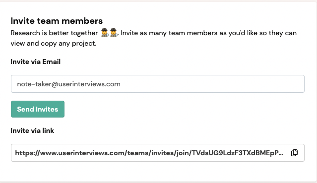 user interviews invite team members cta