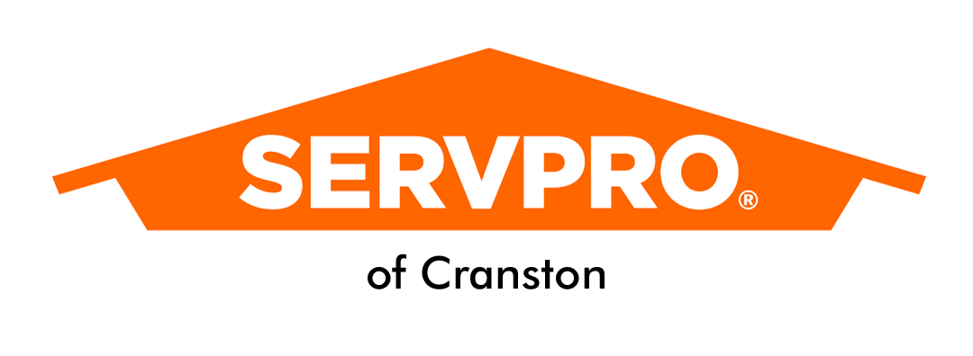 Orange SERVPRO house-shaped logo with 'of Cranston' written below in black.