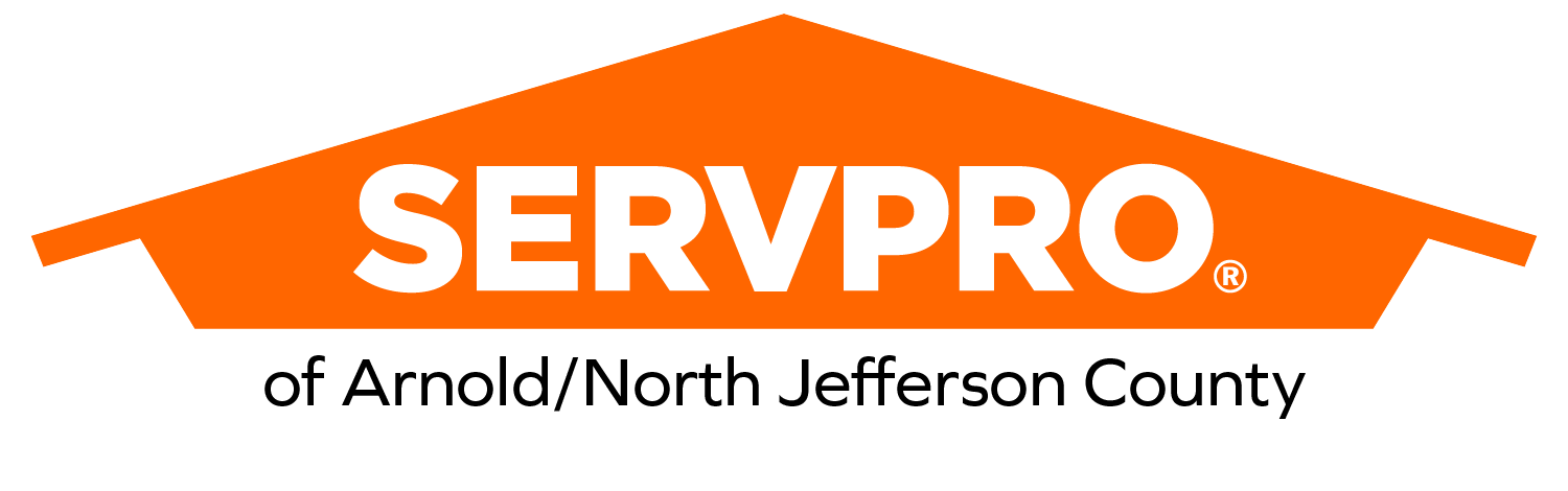 SERVPRO logo in white text on an orange house-shaped background with the words 'of Arnold/North Jefferson County' below.