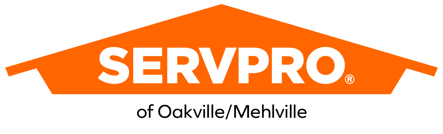 SERVPRO logo with an orange roof shape above the text 'of Oakville/Mehlville'.