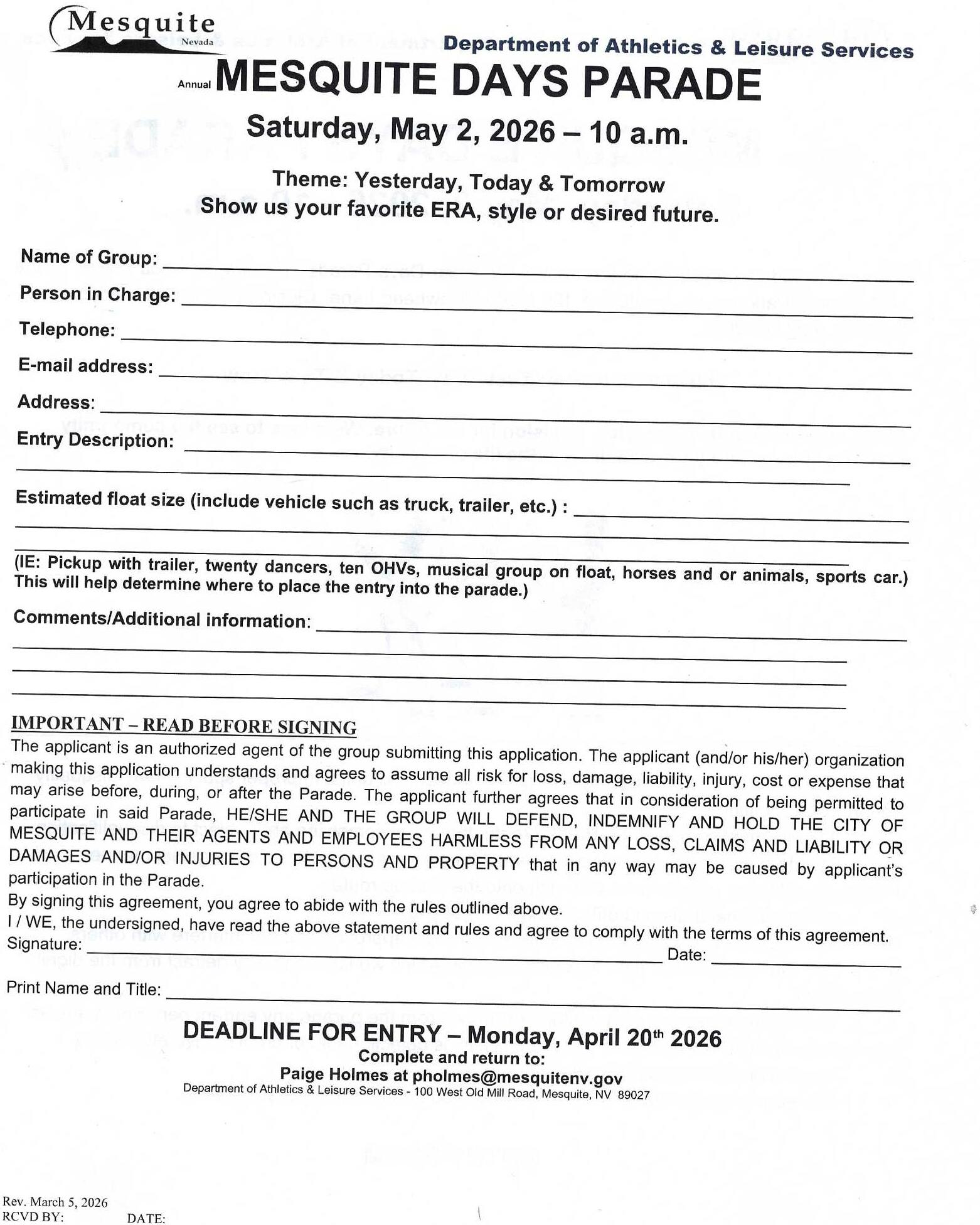 Mesquite Days Parade App #2
