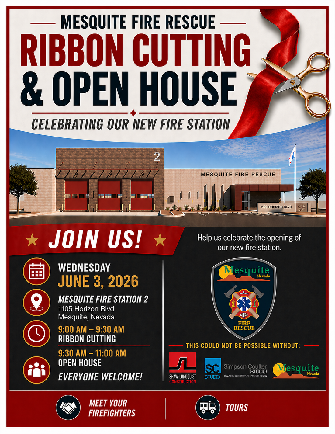 Fire Station #2 - Ribbon Cutting  & Open House on June 3, 2026