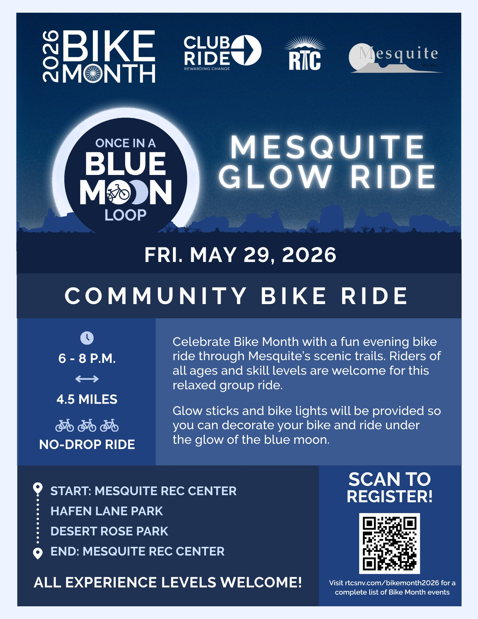  Join us for the "Once in a Blue Moon Loop" Mesquite Glow Ride on May 29th!