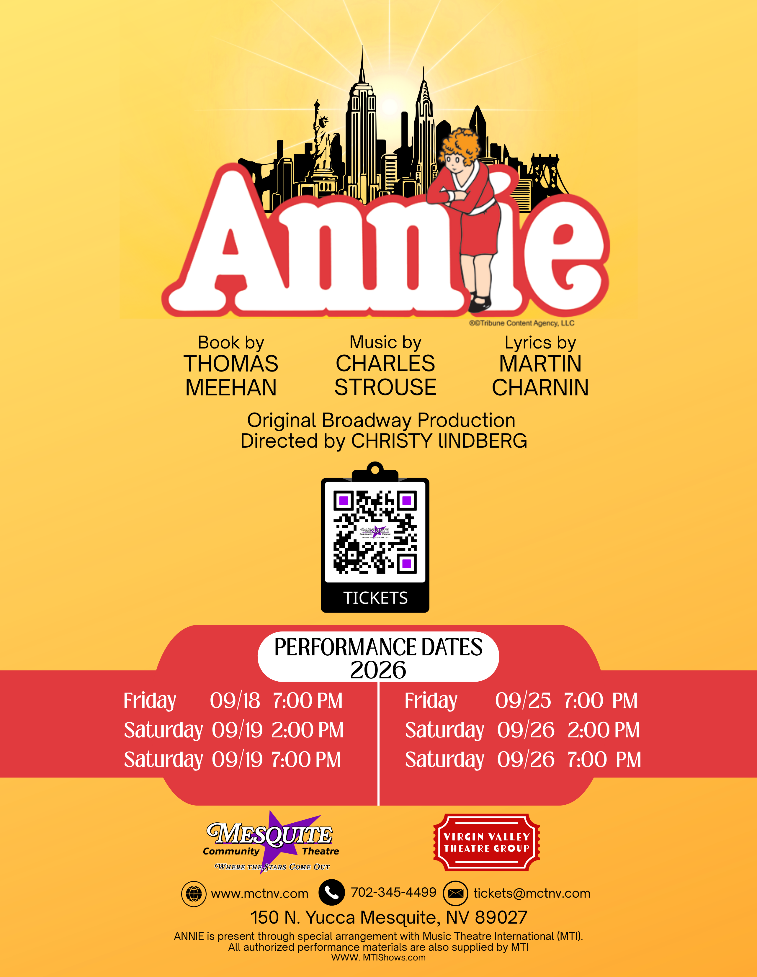 Come see "Annie"at the Mesquite Community Theatre - September 18-26, 2026