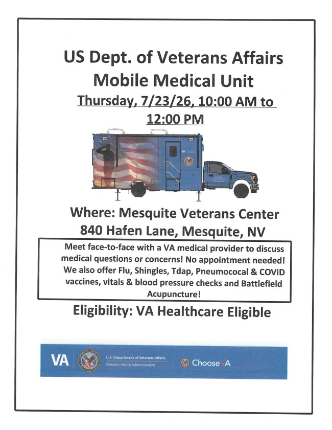 The Mobile Medical Unit here in Mesquite @ Veterans Center on Thursday, 7/23/2026