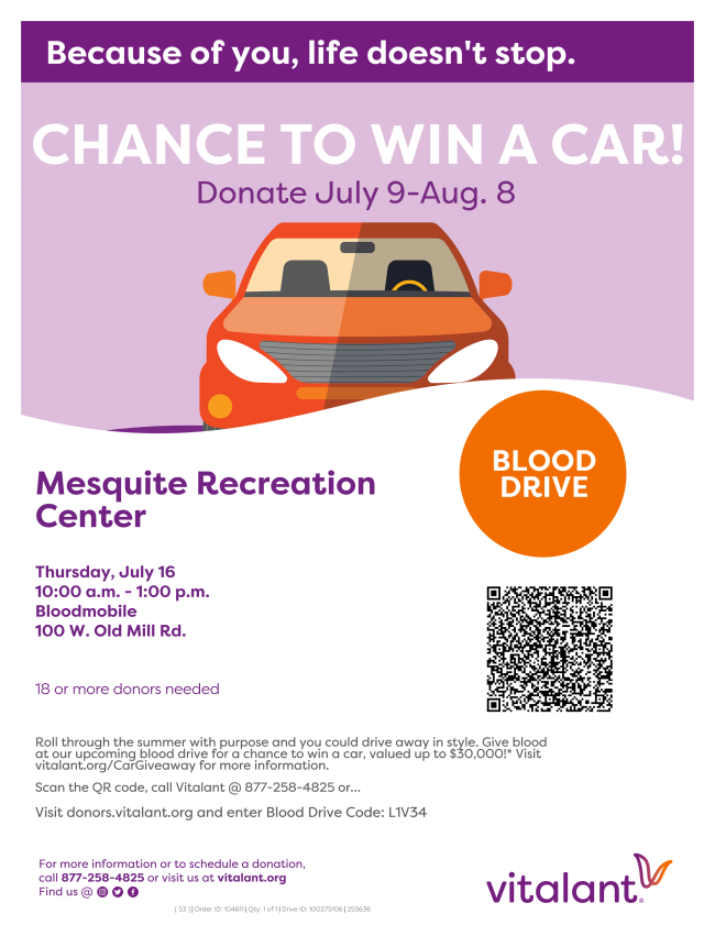 Register today to donate blood!   Chance to win car