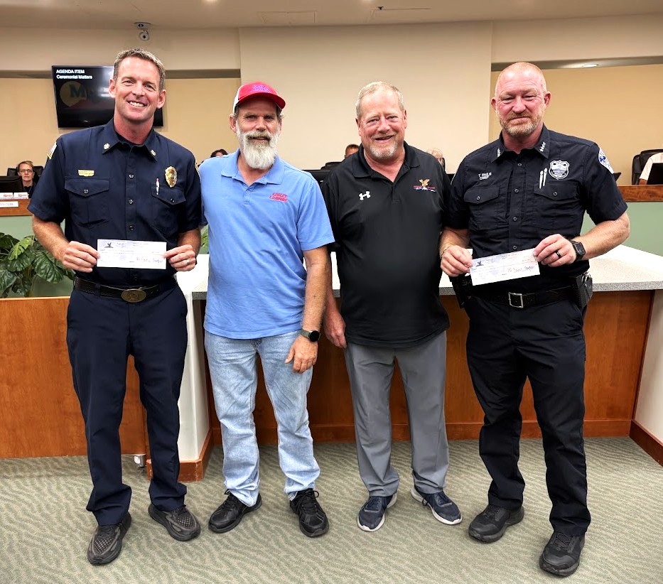Eagles Landing presented the Mesquite Police & Mesquite Fire Rescue departments with a donation.