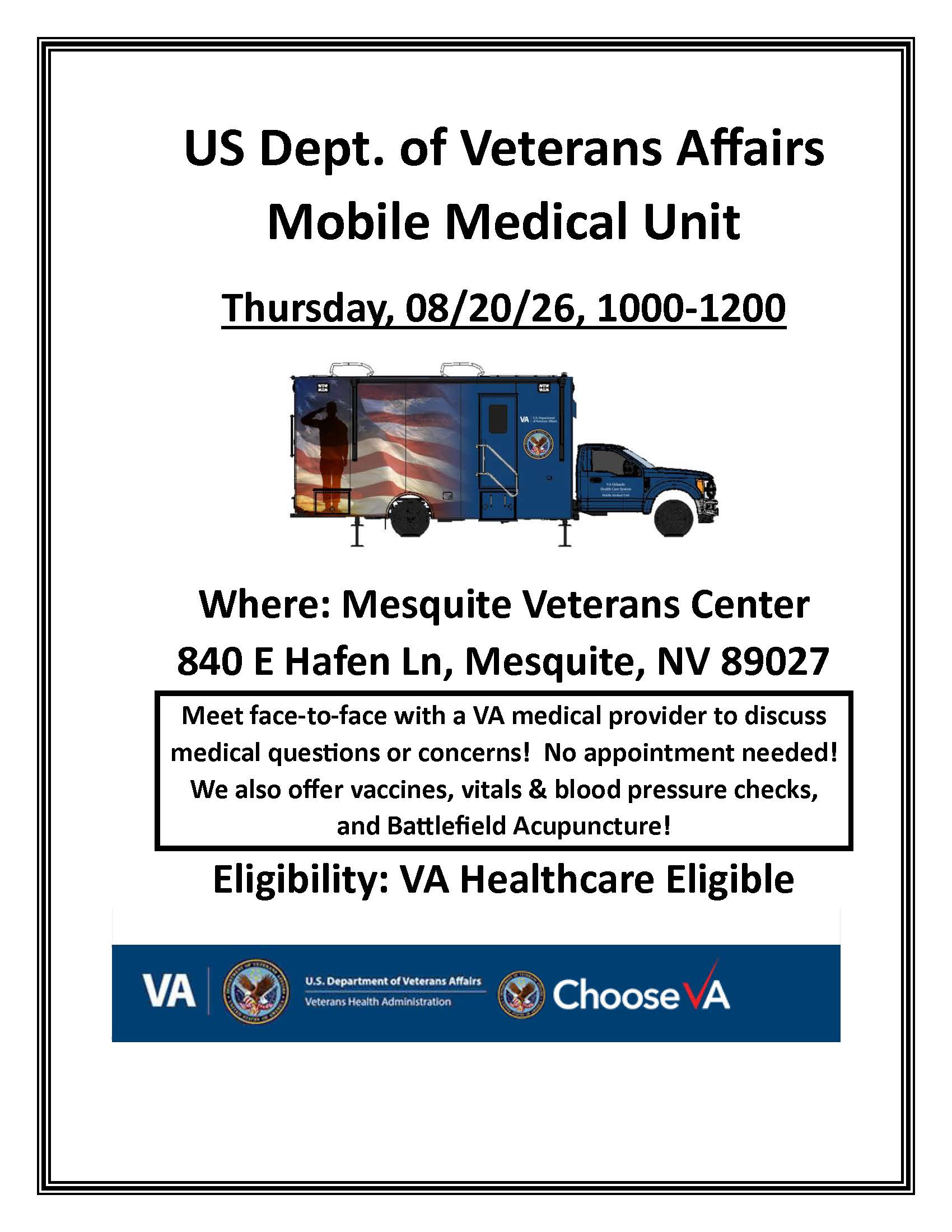 The Mobile Medical Unit here in Mesquite @ Veterans Center on Thursday, 8/20/2026