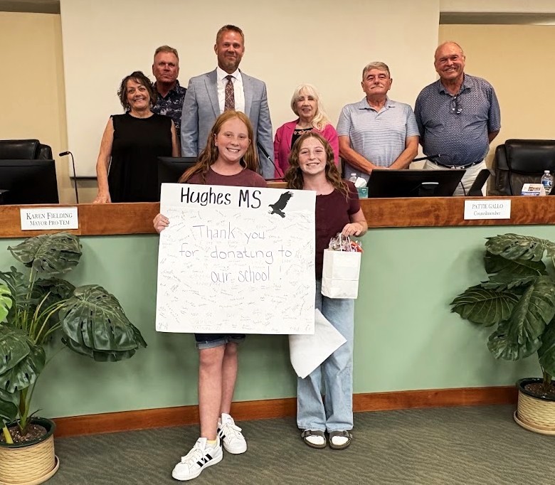 Cora Kennedy and Allison Anders from Hughes Middle School Student Council thanked our City Council