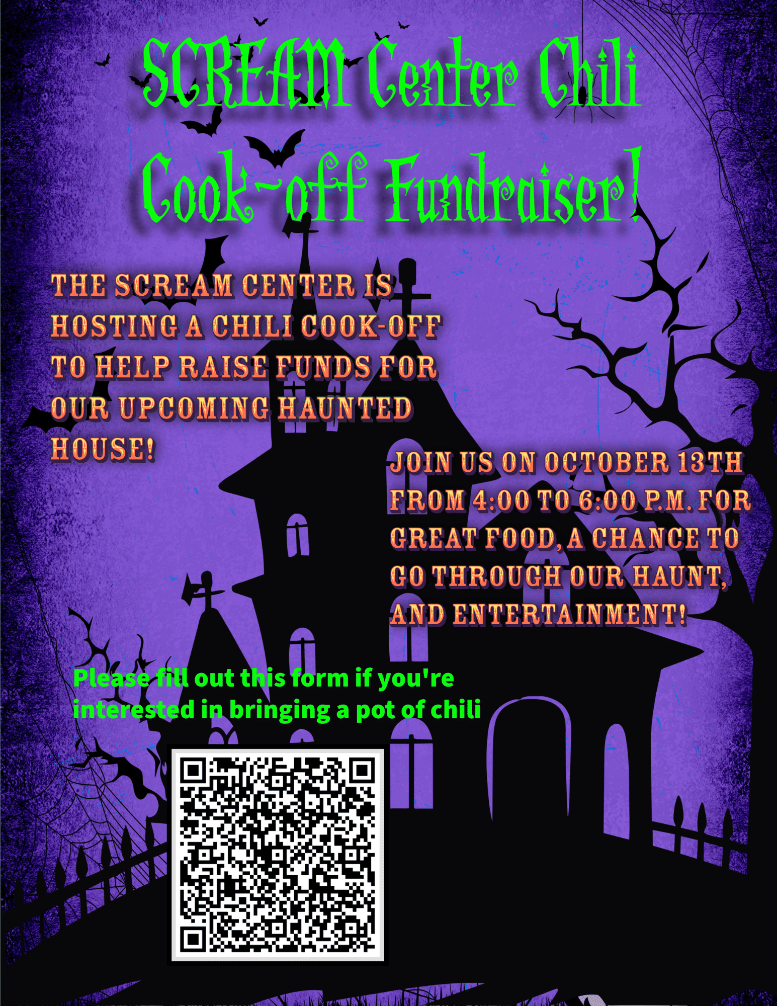 SCREAM Center Chili Cook-Off Fundraiser at the STEAM Center on Oct 13, 2026