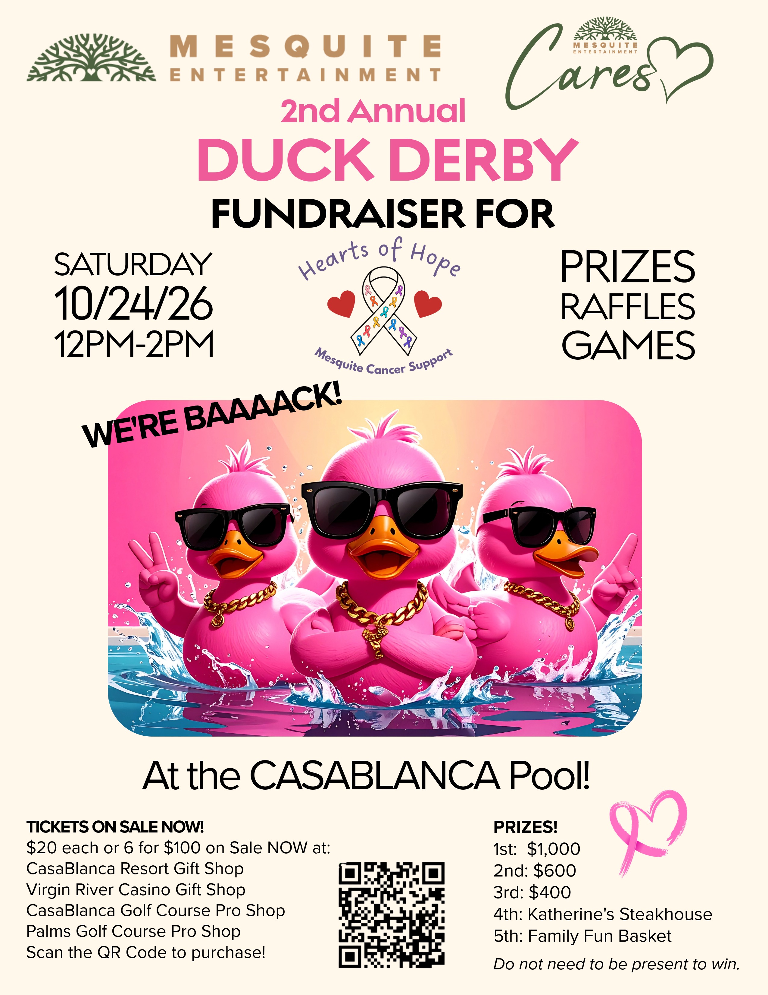 TO BENEFIT THE HEARTS OF HOPE CANCER SUPPORT GROUP OF MESQUITE, NEVADA. SUPPORTING LOCAL AREA RESIDENTS AFFECTED BY CANCER.