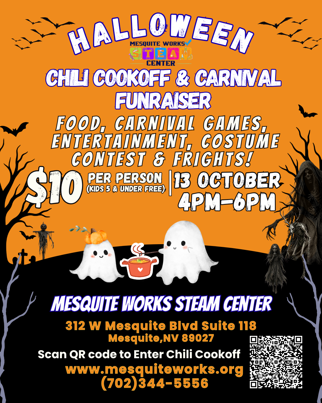 SCREAM Center Chili Cook-Off Fundraiser at the STEAM Center on October 13, 2026 from 4:00 - 6:00 PM.